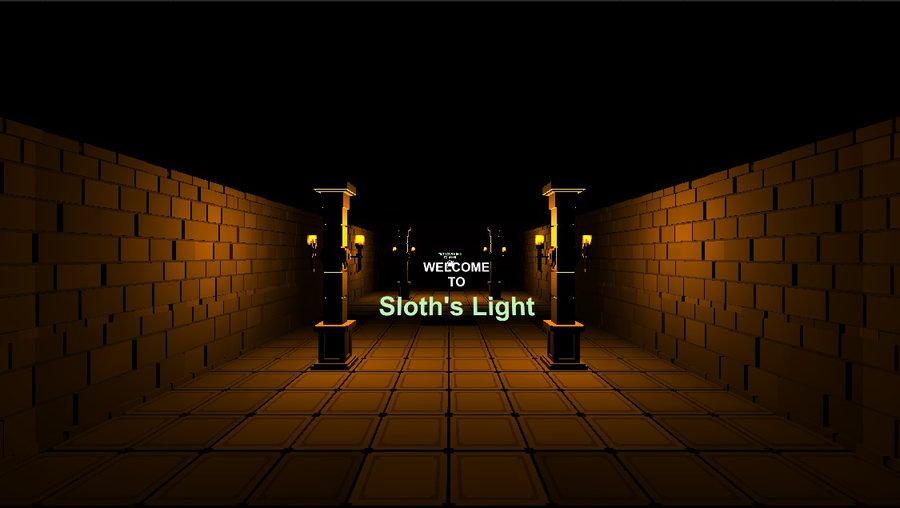 Sloth's Light: torch-lit voxel corridor